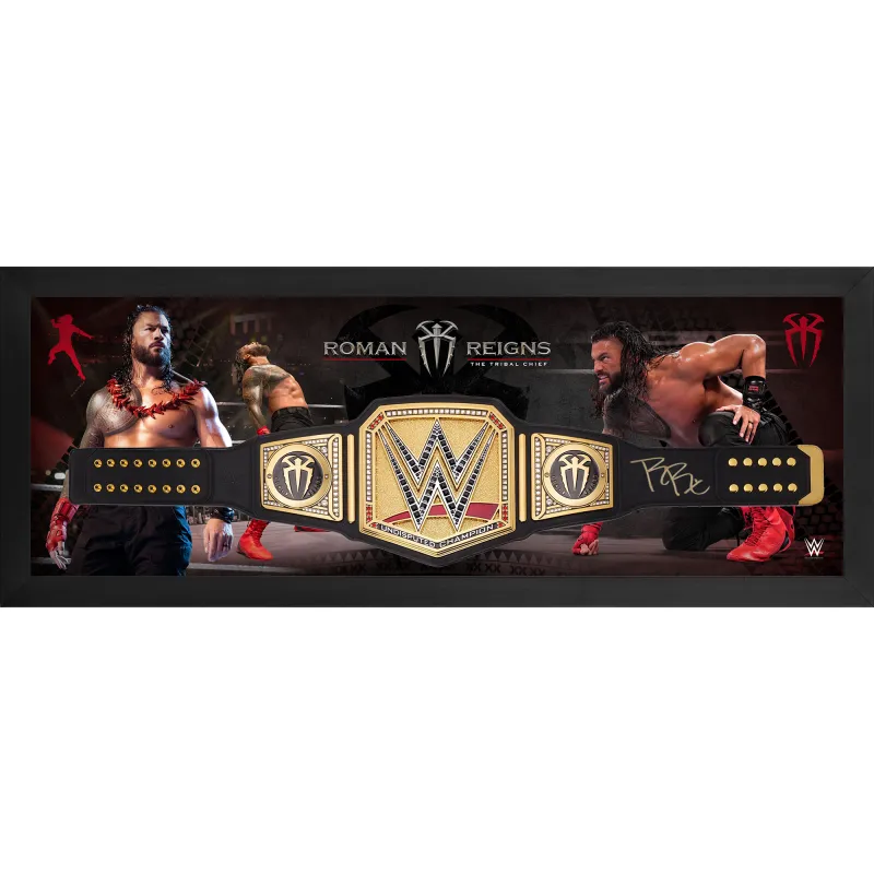 Roman Reigns WWE Autographed  Universal Championship Replica Title Belt Shadowbox sold by WWE
