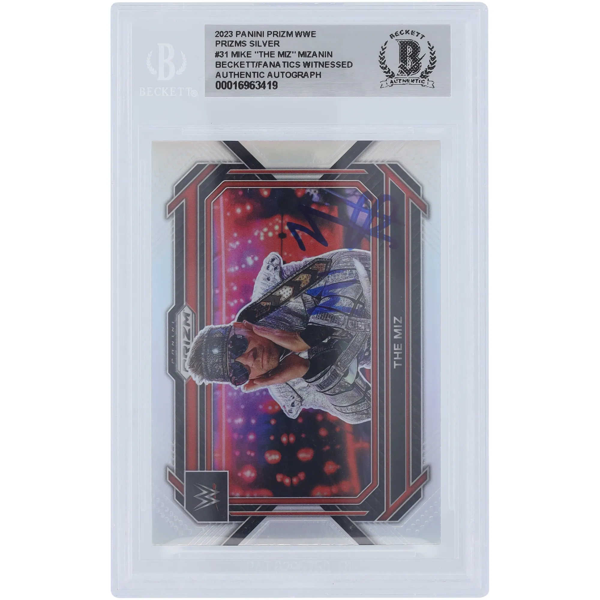 The Miz WWE Autographed 2023 Panini Prizm Silver Prizm #31 Beckett Fanatics Witnessed Authenticated Card sold by WWE