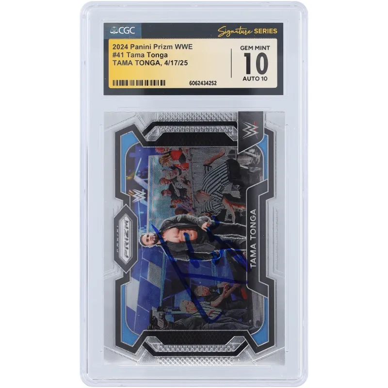 Tama Tonga WWE Autographed 2024 Panini Prizm #41 CGC Fanatics Witnessed Authenticated 10/10 Card sold by WWE