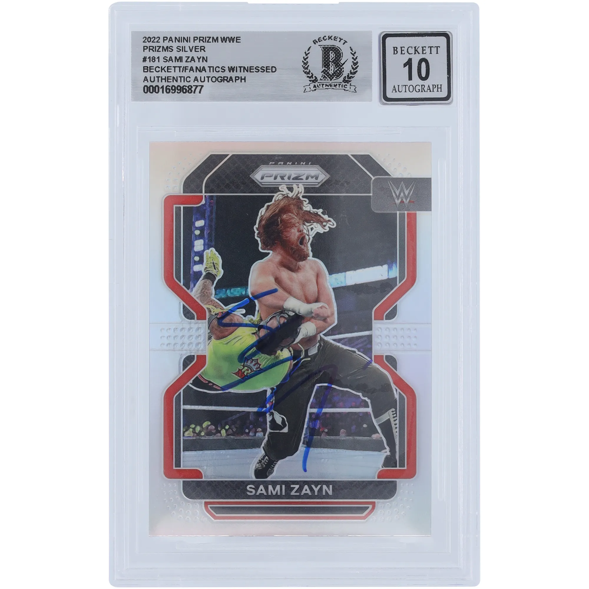 Sami Zayn WWE Autographed 2022 Panini Prizm Silver Prizm #181 Beckett Fanatics Witnessed Authenticated 10 Card sold by WWE