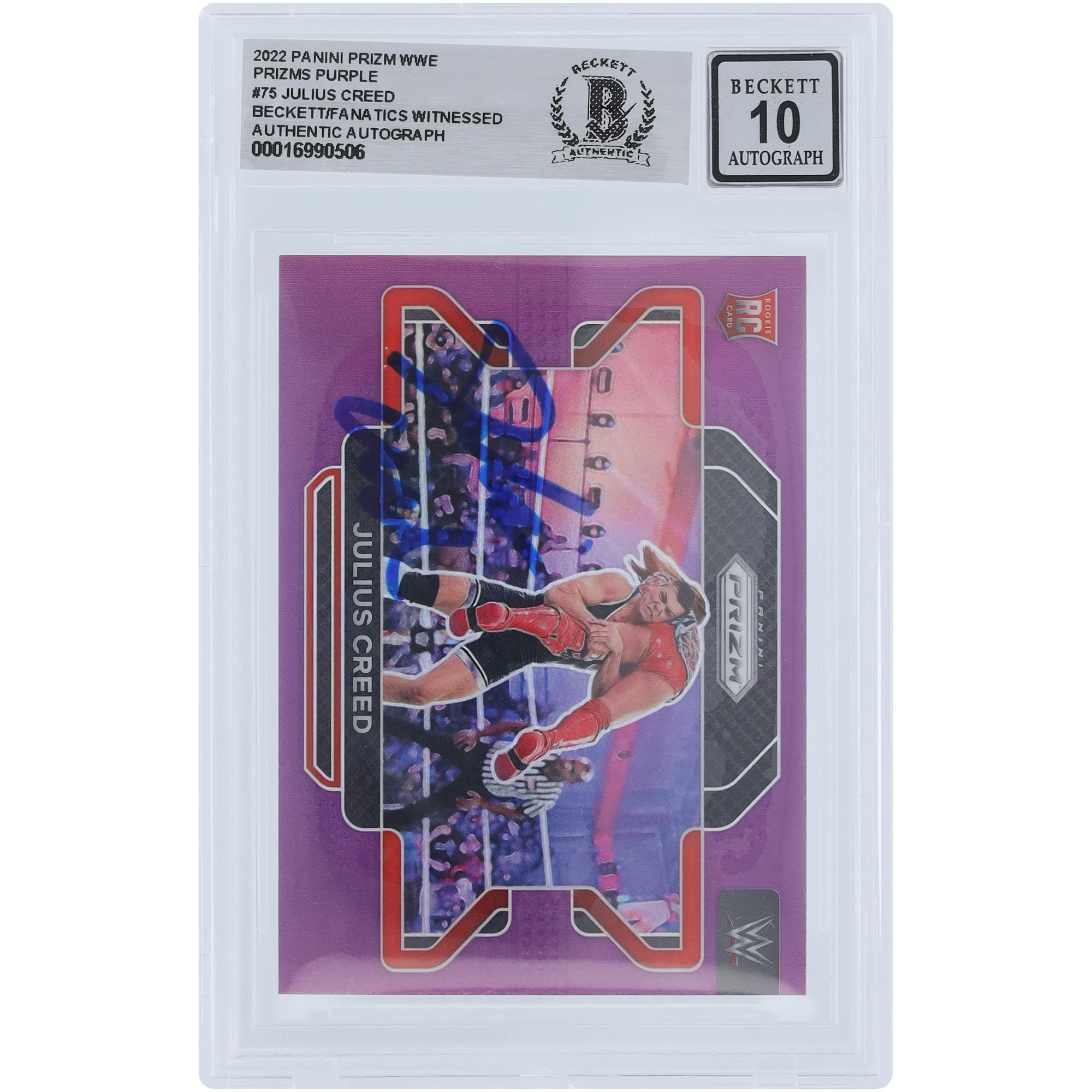 Julius Creed WWE Autographed 2022 Panini Prizm Purple Prizm #75 #/149 Beckett Fanatics Witnessed Authenticated 10 Rookie Card sold by WWE