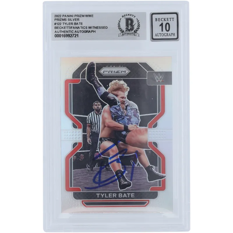 Tyler Bate WWE Autographed 2022 Panini Prizm Silver Prizm #122 Beckett Fanatics Witnessed Authenticated 10 Card sold by WWE