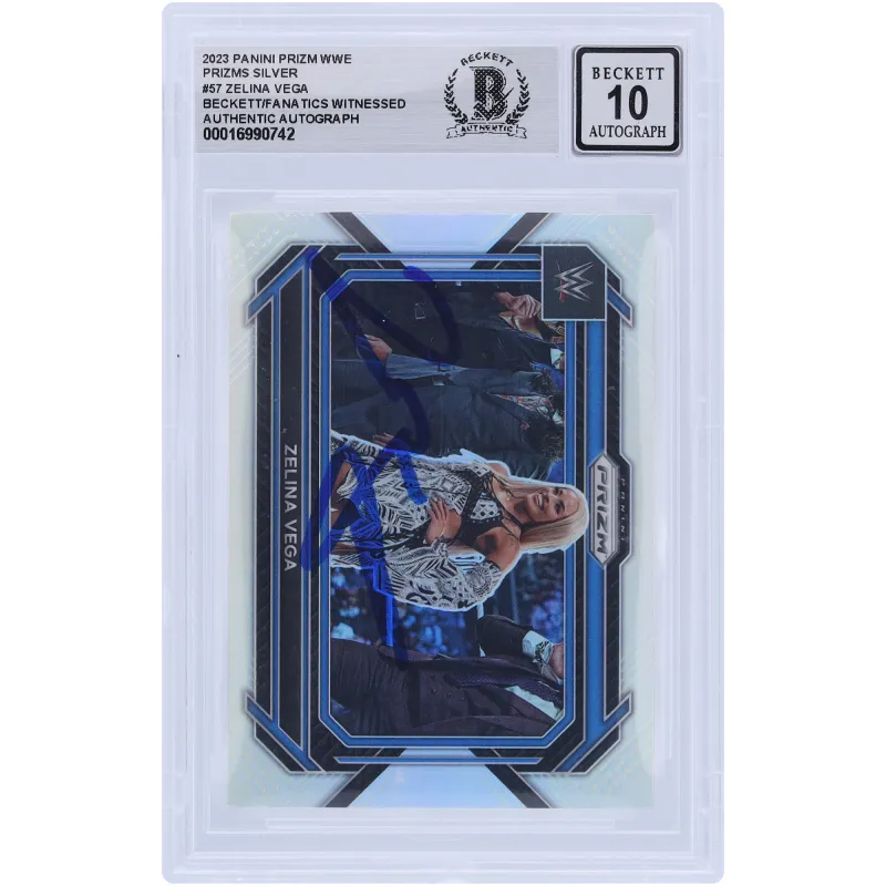 Zelina Vega WWE Autographed 2023 Panini Prizm Silver Prizm #57 Beckett Fanatics Witnessed Authenticated 10 Card made by WWE