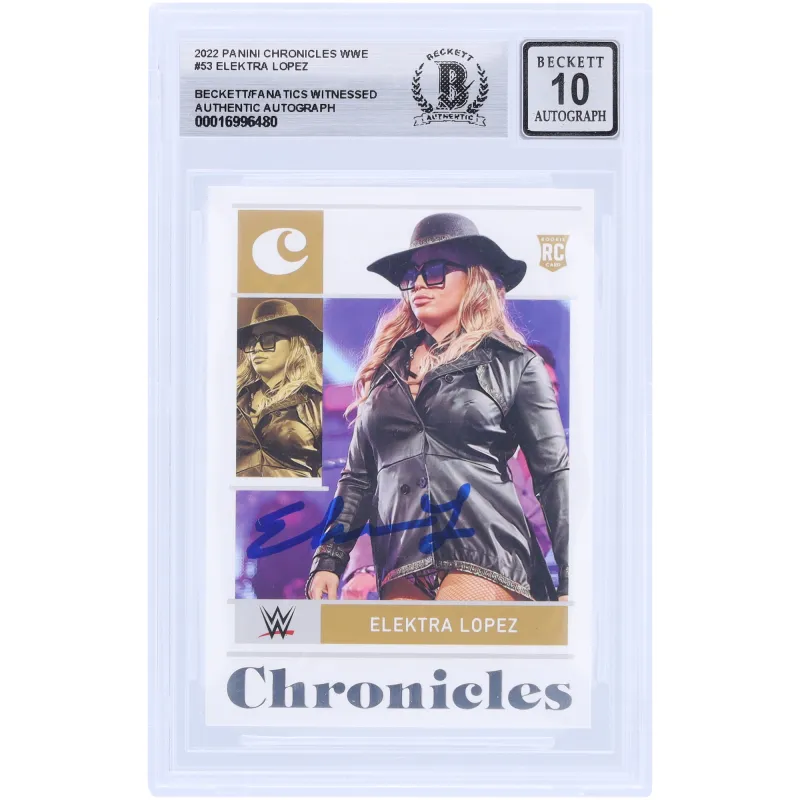 Elektra Lopez WWE Autographed 2022 Panini Chronicles #53 Beckett Fanatics Witnessed Authenticated 10 Rookie Card made by WWE