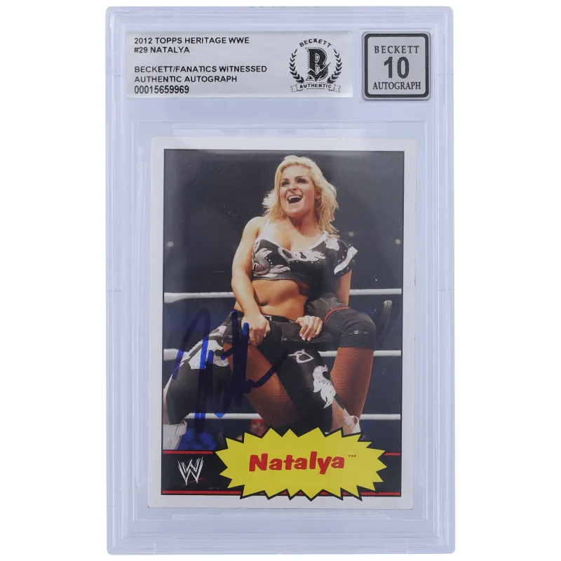 Natalya WWE Autographed 2012 Topps Heritage #29 Beckett Fanatics Witnessed Authenticated 10 Card made by Topps