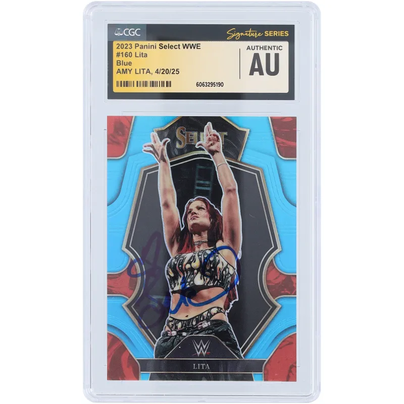 Lita WWE Autographed 2023 Panini Select Blue Prizm #160 #/199 CGC Fanatics Witnessed Authenticated Card made by WWE