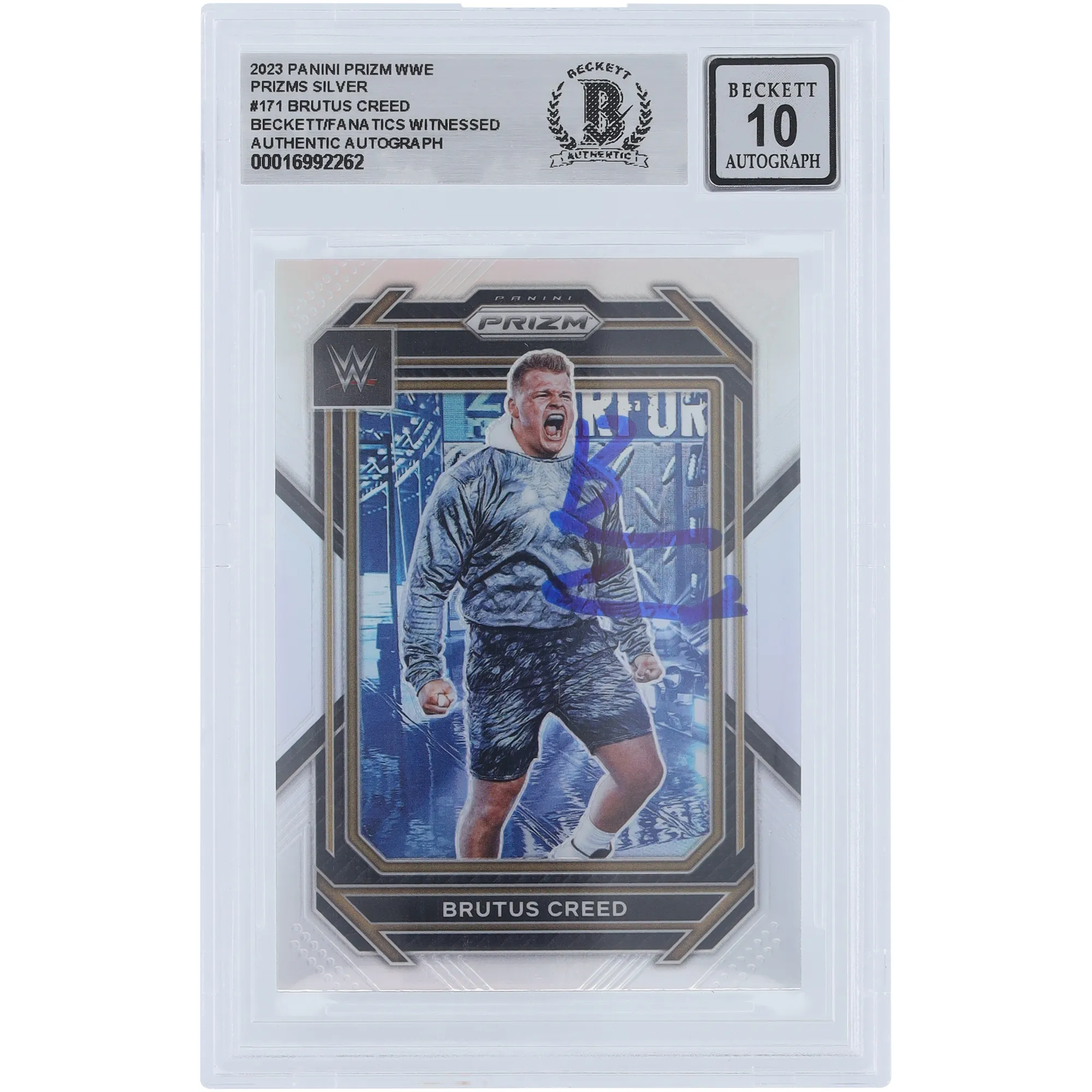 Brutus Creed WWE Autographed 2023 Panini Prizm Silver Prizm #171 Beckett Fanatics Witnessed Authenticated 10 Card sold by WWE