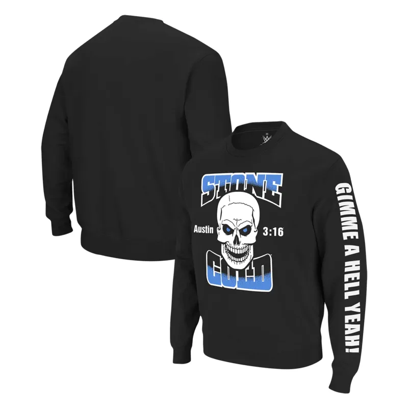 Men's Ripple Junction Black "Stone Cold" Steve Austin 3:16 Skull Fleece Pullover Sweatshirt sold by WWE