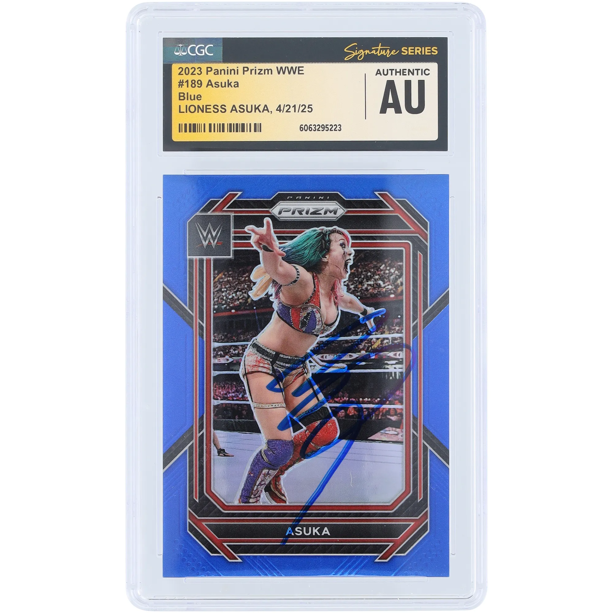 Asuka WWE Autographed 2023 Panini Prizm Blue Prizm #189 #/199 CGC Fanatics Witnessed Authenticated Card sold by WWE