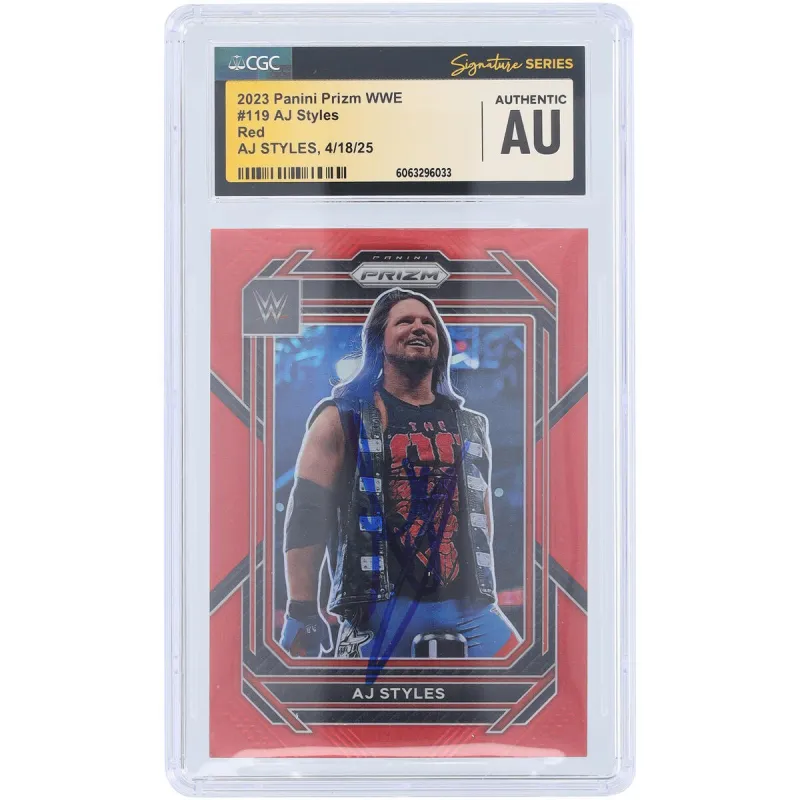 AJ Styles WWE Autographed 2023 Panini Prizm Red Prizm #119 #/299 CGC Fanatics Witnessed Authenticated Card sold by WWE