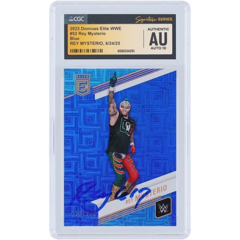 Rey Mysterio WWE Autographed 2023 Panini Donruss Elite Blue #52 #/149 CGC Fanatics Witnessed Authenticated 10 Card sold by WWE