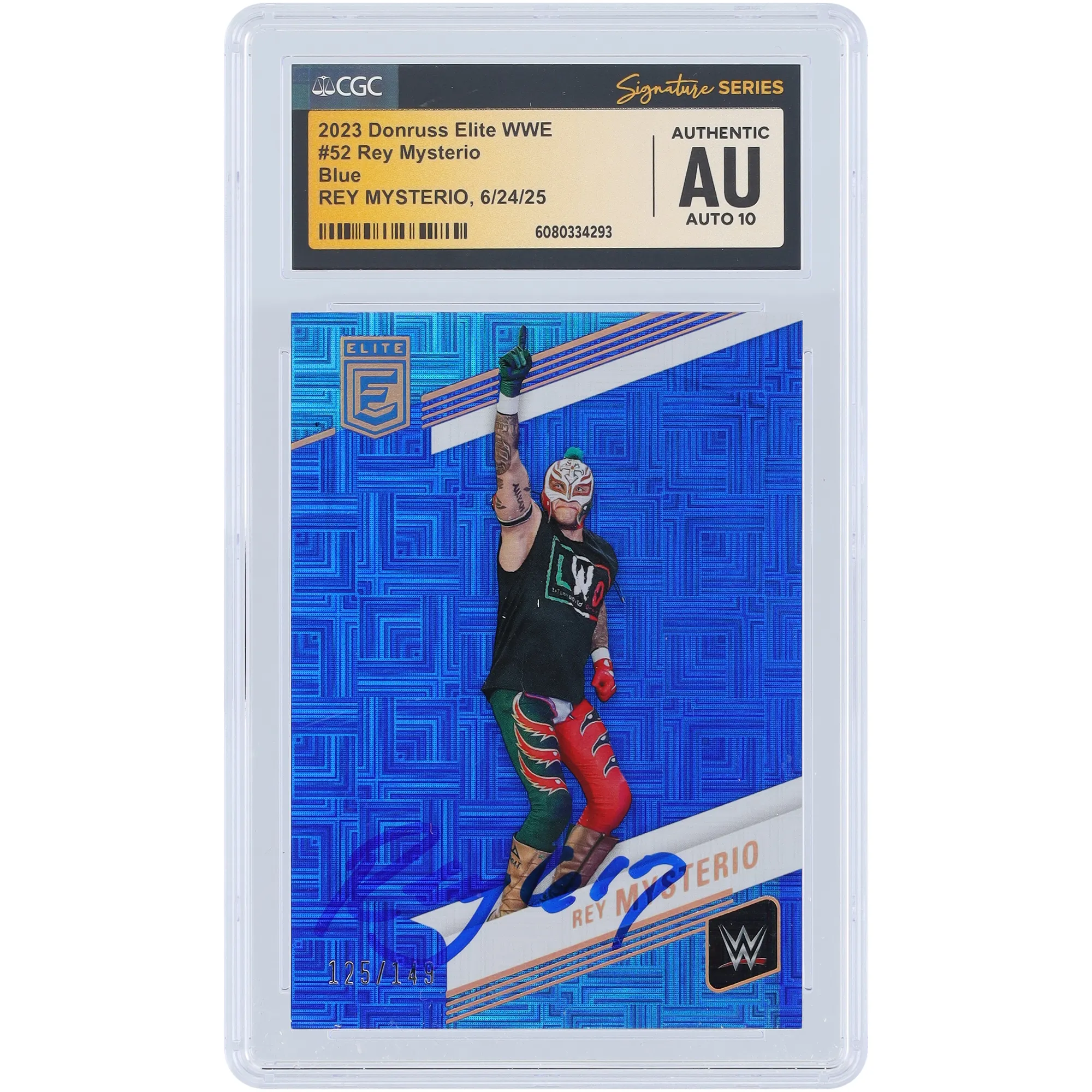 Rey Mysterio WWE Autographed 2023 Panini Donruss Elite Blue #52 #/149 CGC Fanatics Witnessed Authenticated 10 Card sold by WWE