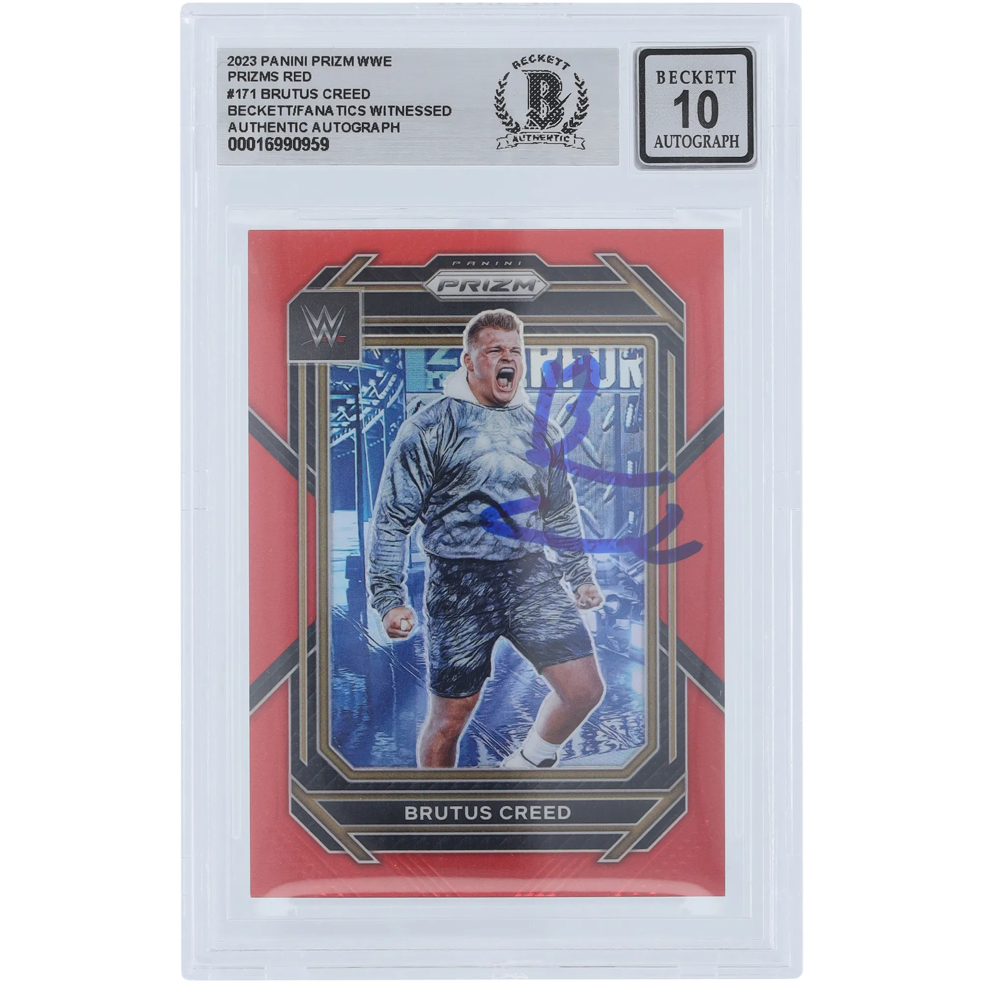Brutus Creed WWE Autographed 2023 Panini Prizm Red Prizm #171 #/299 Beckett Fanatics Witnessed Authenticated 10 Card sold by WWE