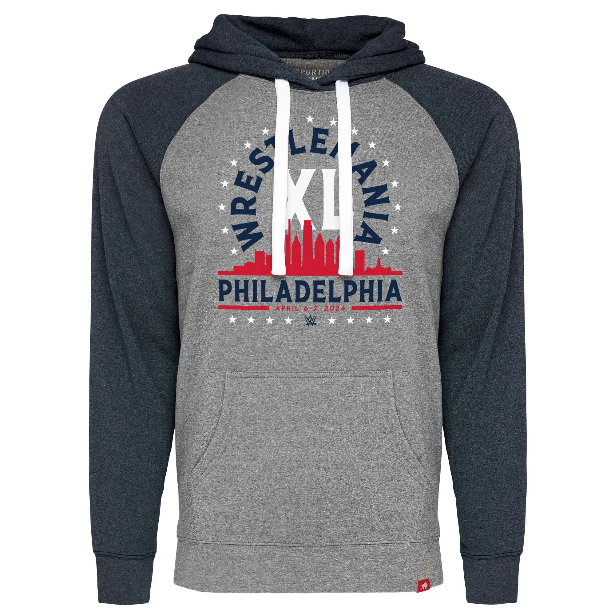 Men's Sportiqe Navy/Gray Wrestlemania 40 Philadelphia Colorblock Tri-Blend Pullover Hoodie sold by WWE