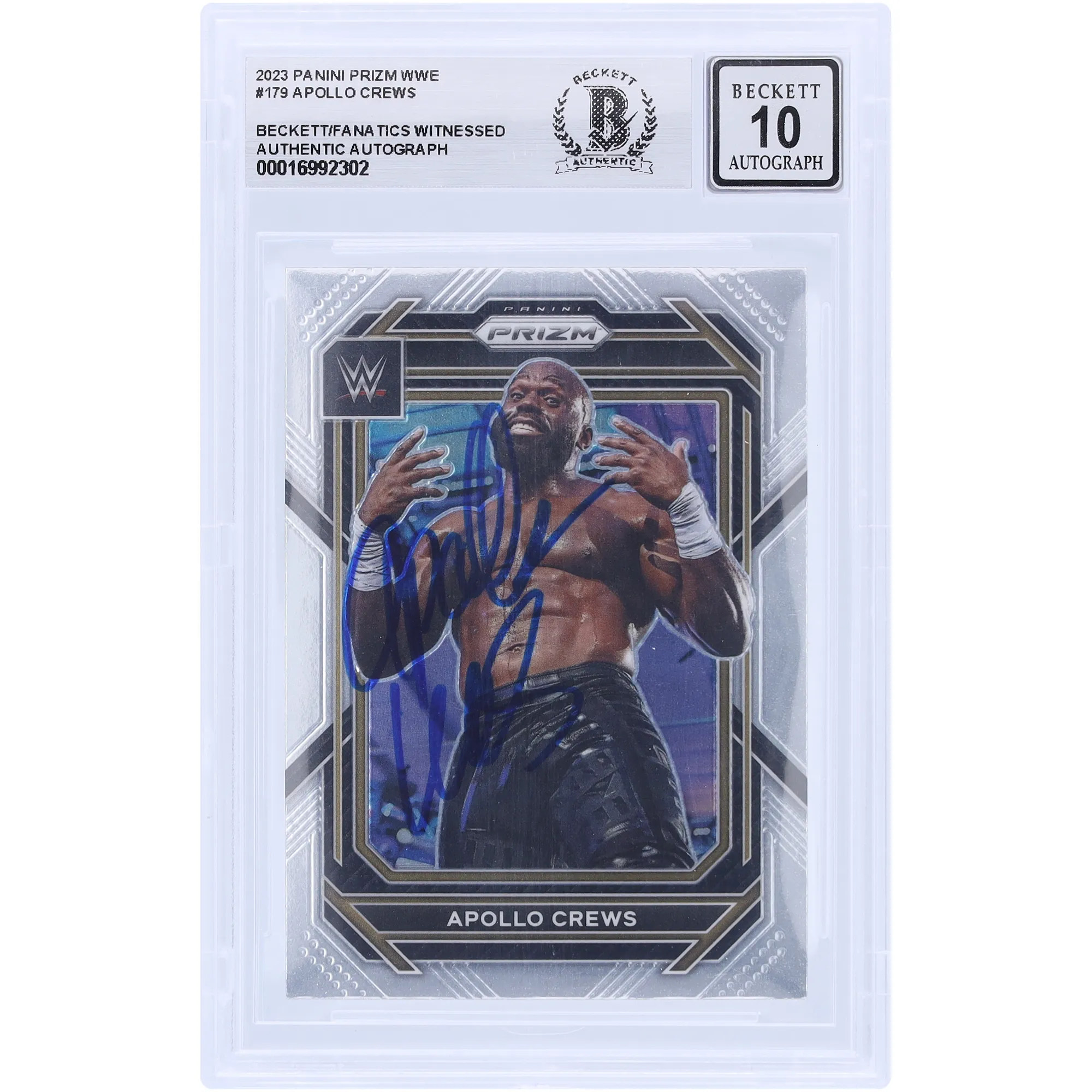 Apollo Crews WWE Autographed 2023 Panini Prizm #179 Beckett Fanatics Witnessed Authenticated 10 Card sold by WWE