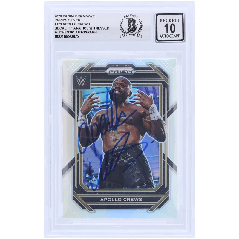 Apollo Crews WWE Autographed 2023 Panini Prizm Silver Prizm #179 Beckett Fanatics Witnessed Authenticated 10 Card sold by WWE
