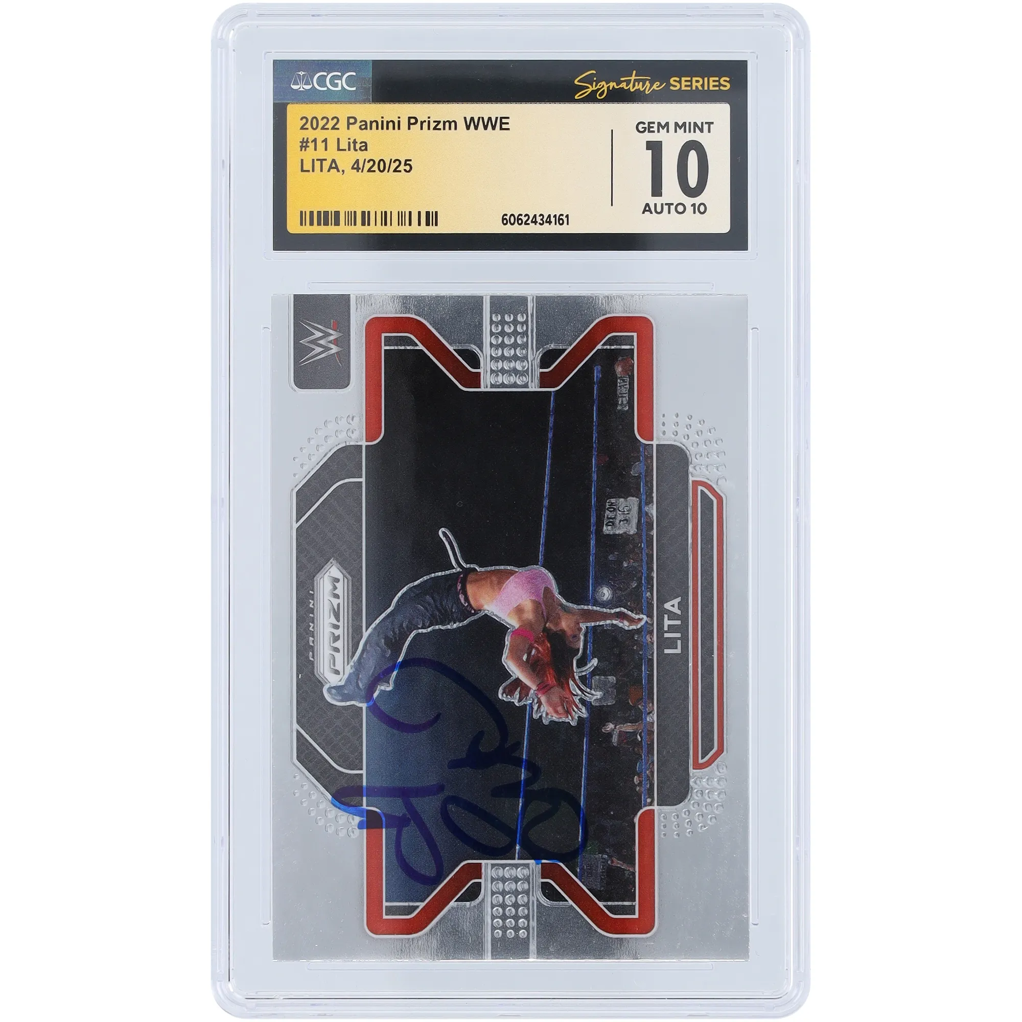 Lita WWE Autographed 2022 Panini Prizm #11 CGC Fanatics Witnessed Authenticated 10/10 Card sold by WWE