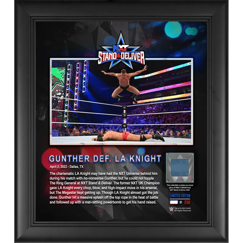 Gunther NXT 2.0 Framed 15'' x 17'' 2022 Stand & Deliver Core Frame with a Piece of Match-Used Canvas - Limited Edition of 250 sold by WWE