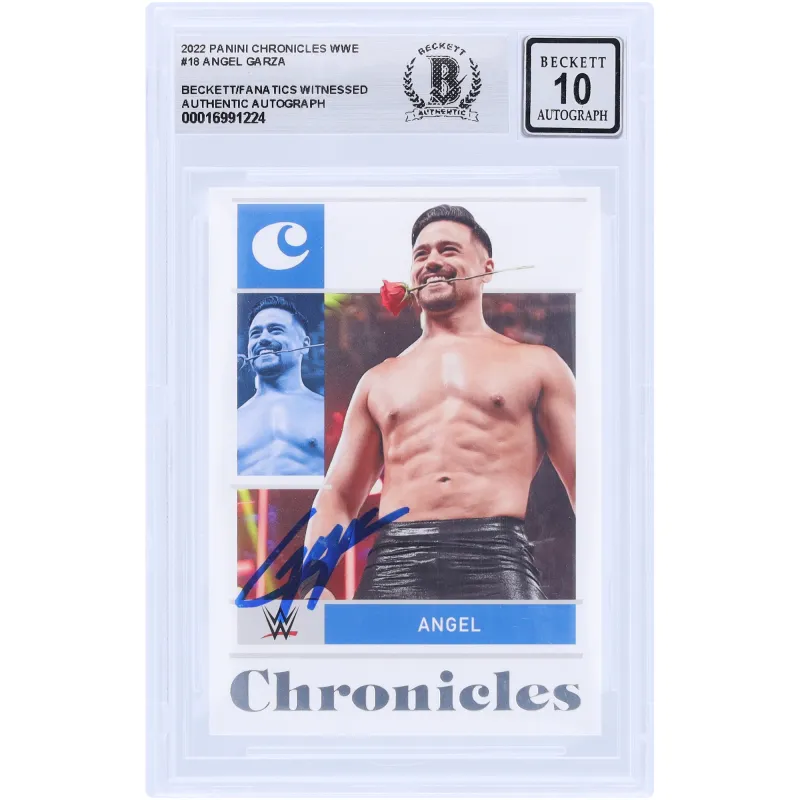 Angel Garza WWE Autographed 2022 Panini Chronicles #18 Beckett Fanatics Witnessed Authenticated 10 Card sold by WWE
