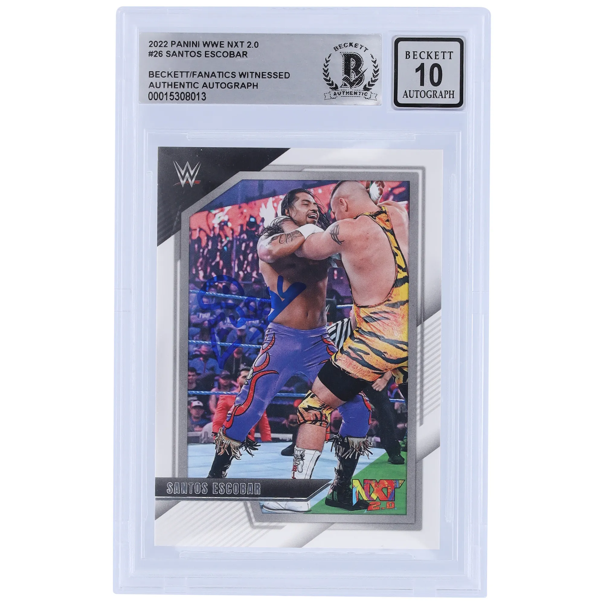 Santos Escobar WWE Autographed 2022 Panini NXT 2.0 #26 Beckett Fanatics Witnessed Authenticated 10 Card sold by WWE