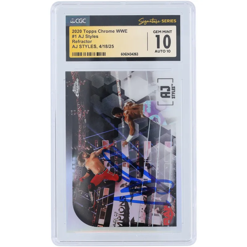 AJ Styles WWE Autographed 2020 Topps Chrome Refractor #1 CGC Fanatics Witnessed Authenticated 10/10 Card sold by WWE