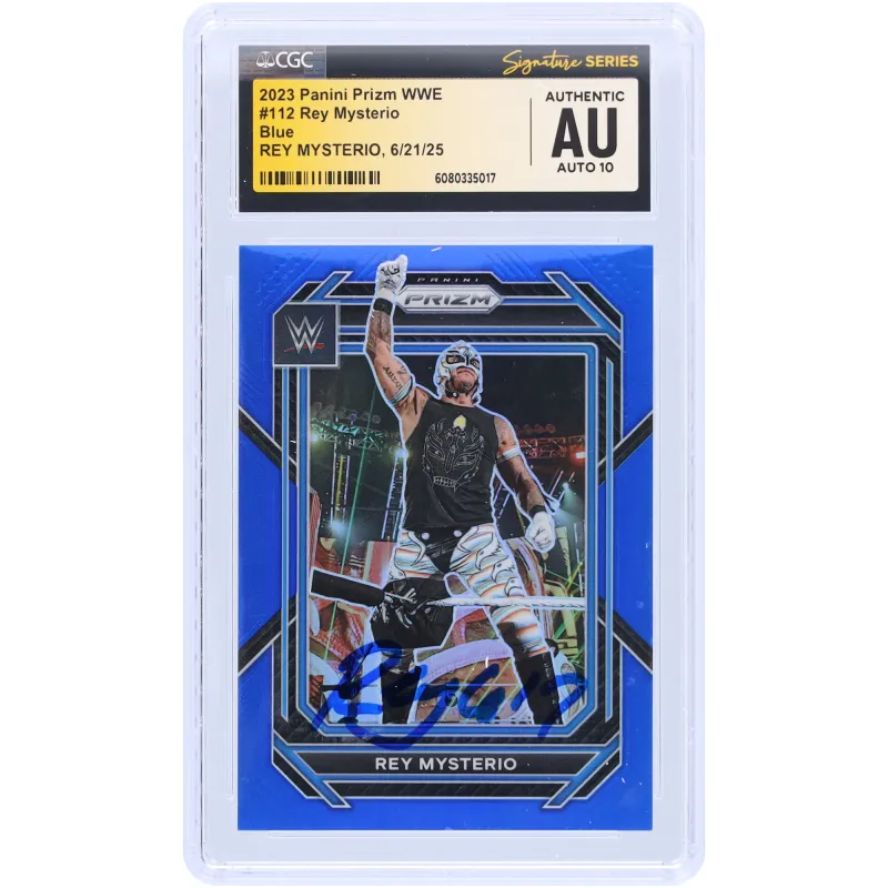 Rey Mysterio WWE Autographed 2023 Panini Prizm Blue Prizm #112 #/199 CGC Fanatics Witnessed Authenticated Auto 10 Card sold by WWE