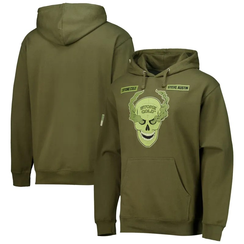 Men's Olive "Stone Cold" Steve Austin Smoking Skull Pullover Hoodie sold by WWE