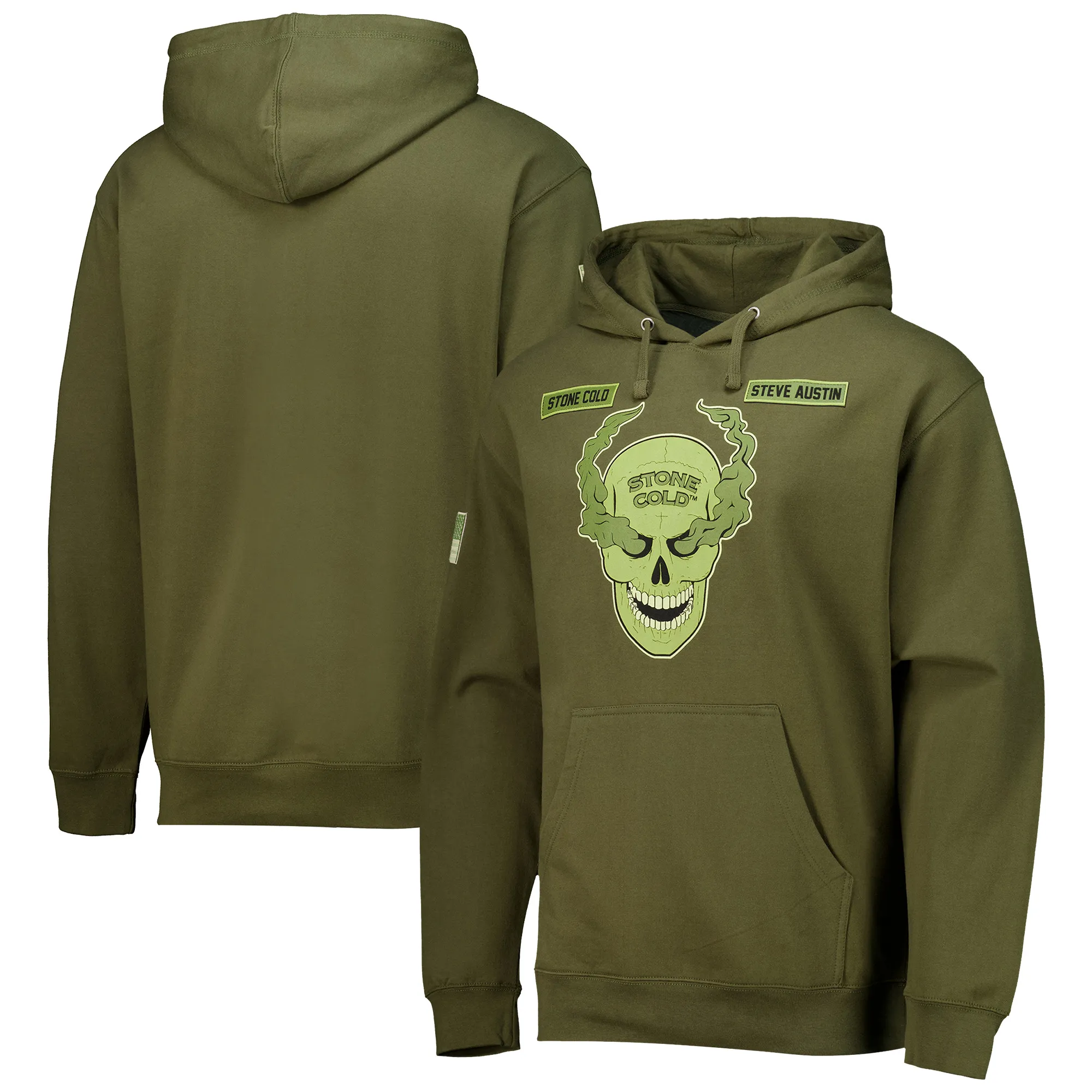 Men's Olive "Stone Cold" Steve Austin Smoking Skull Pullover Hoodie sold by WWE