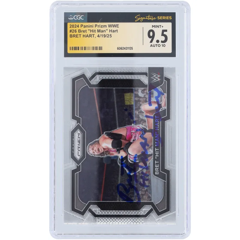 Bret Hart WWE Autographed 2024 Panini Prizm #26 CGC Fanatics Witnessed Authenticated 9.5/10 Card sold by WWE