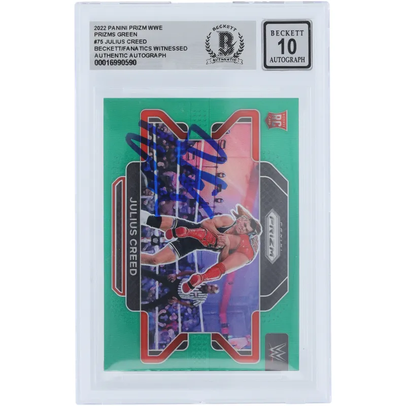 Julius Creed WWE Autographed 2022 Panini Prizm Green Prizm #75 Beckett Fanatics Witnessed Authenticated 10 Rookie Card sold by WWE