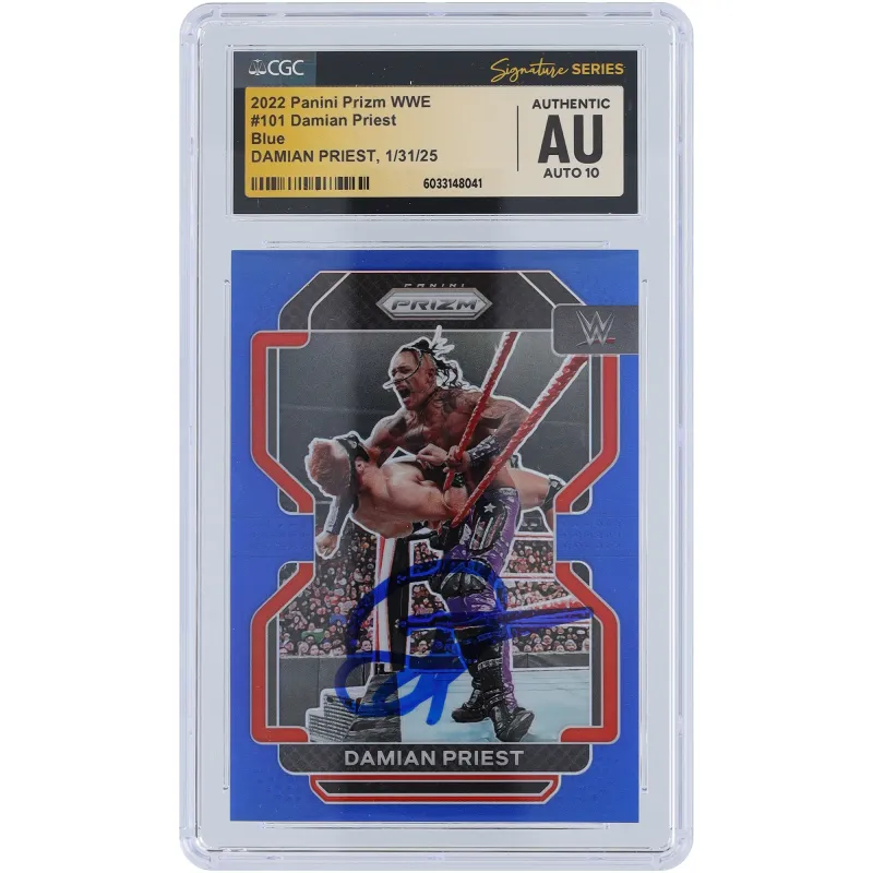 Damian Priest WWE Autographed 2022 Panini Prizm Blue #101 #/199 CGC Fanatics Witnessed Authenticated Auto 10 Card sold by WWE
