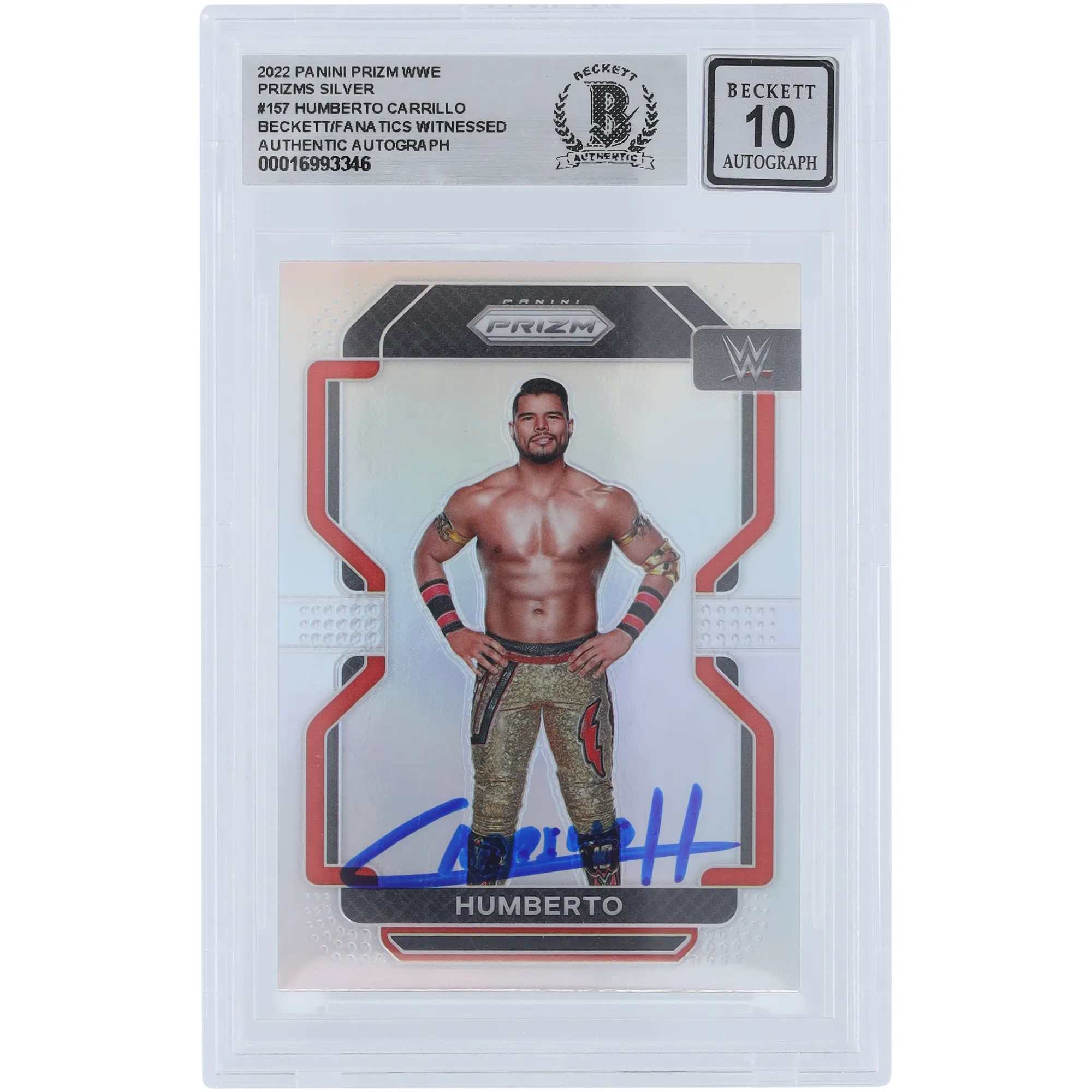 Humberto Carrillo WWE Autographed 2022 Panini Prizm Silver Prizm #157 Beckett Fanatics Witnessed Authenticated 10 Card sold by WWE