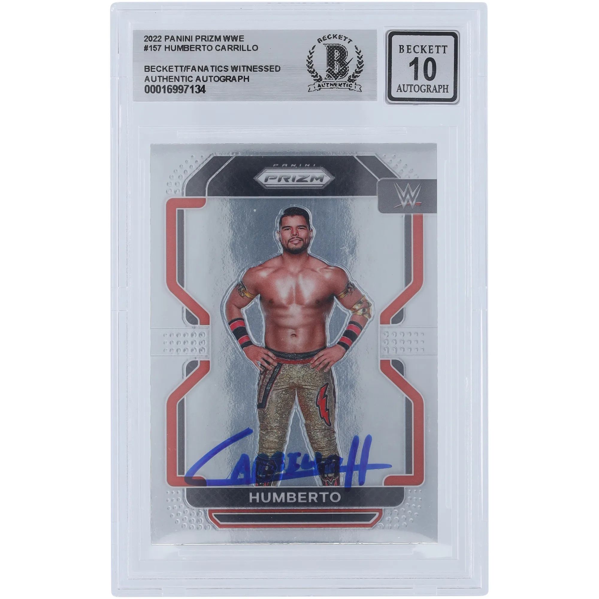 Humberto Carrillo WWE Autographed 2022 Panini Prizm #157 Beckett Fanatics Witnessed Authenticated 10 Card sold by WWE