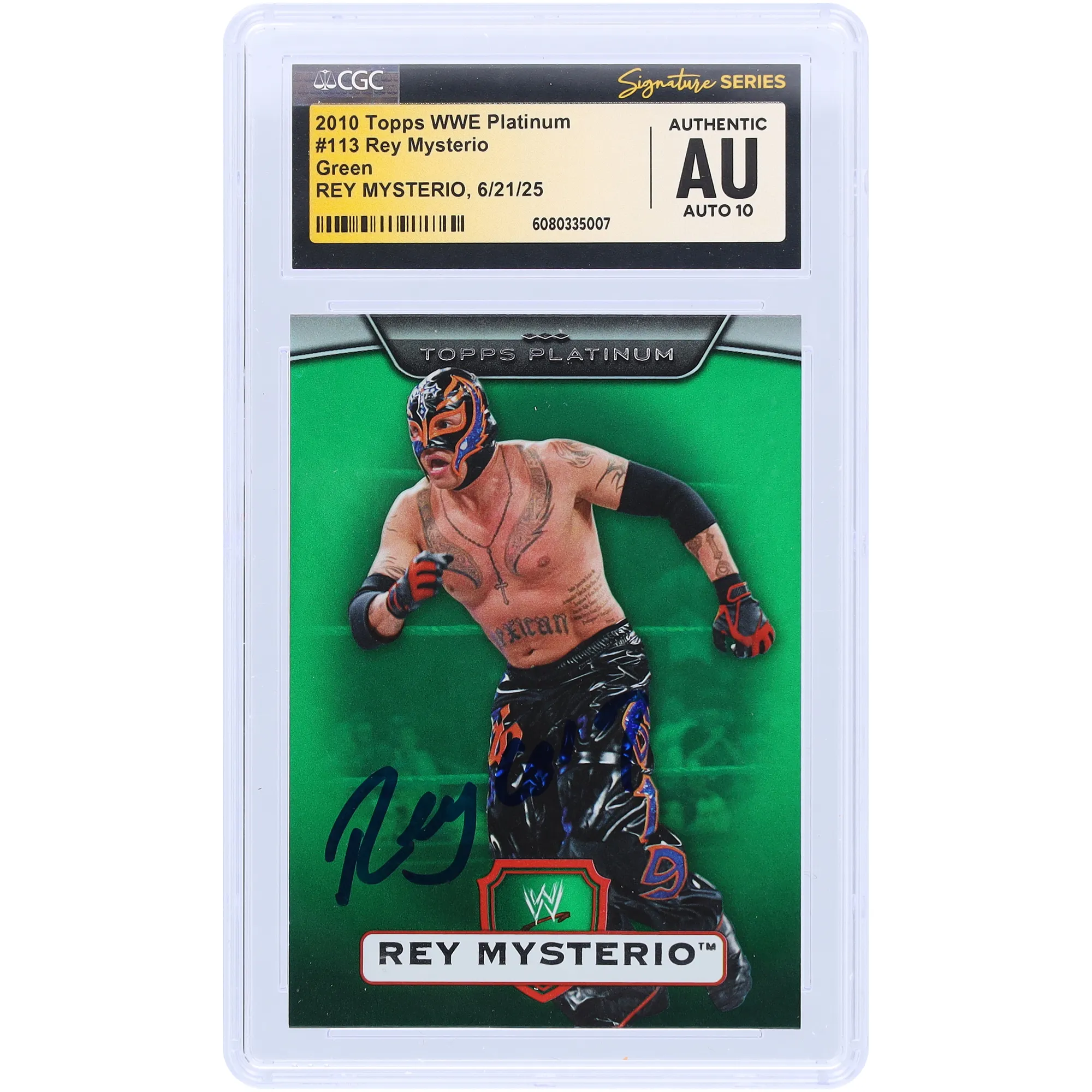 Rey Mysterio WWE Autographed 2010 Topps Platinum Green #113 #/499 CGC Fanatics Witnessed Authenticated Auto 10 Card sold by WWE