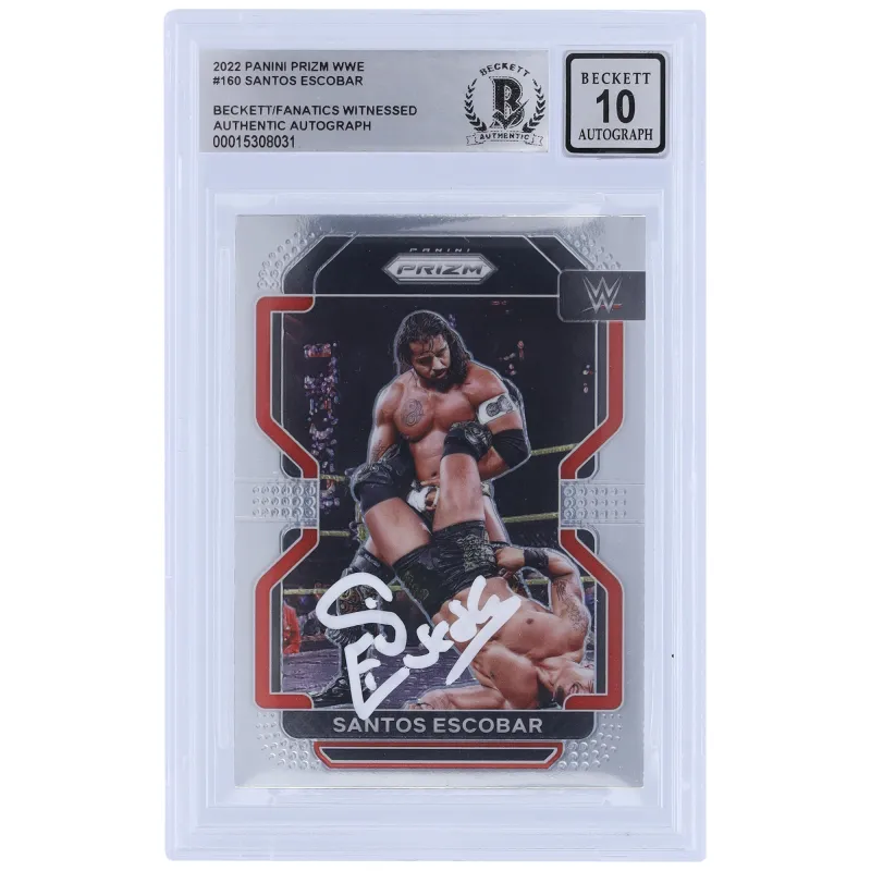 Santos Escobar WWE Autographed 2022 Panini Prizm #160 Beckett Fanatics Witnessed Authenticated 10 Card sold by WWE