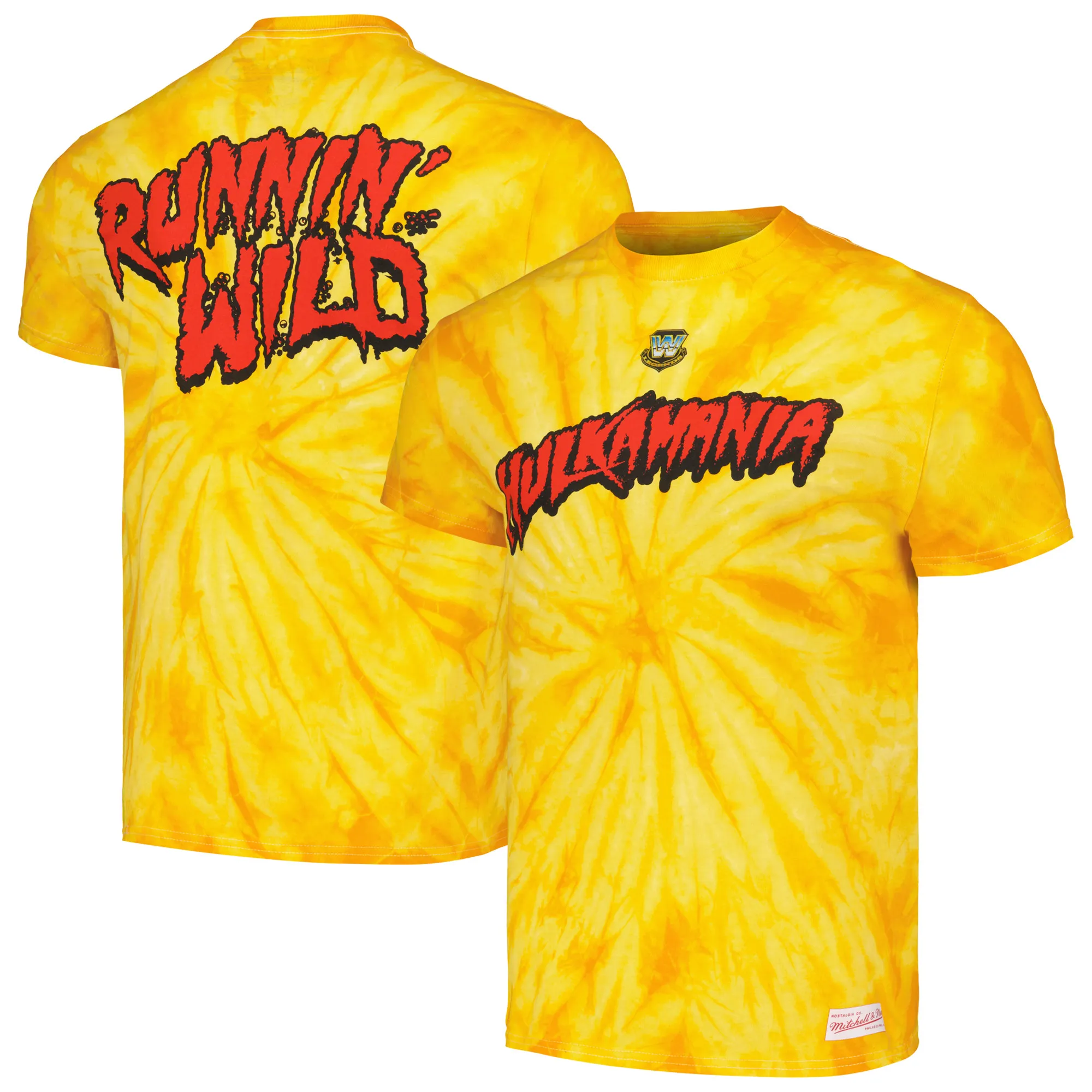 Men's Mitchell & Ness Yellow Hulk Hogan Hulkamania Tie-Dye T-Shirt sold by WWE