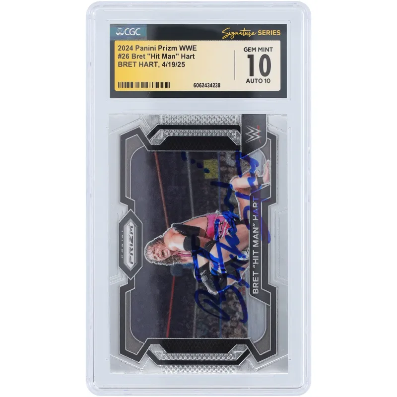 Bret Hart WWE Autographed 2024 Panini Prizm #26 CGC Fanatics Witnessed Authenticated 10/10 Card sold by WWE