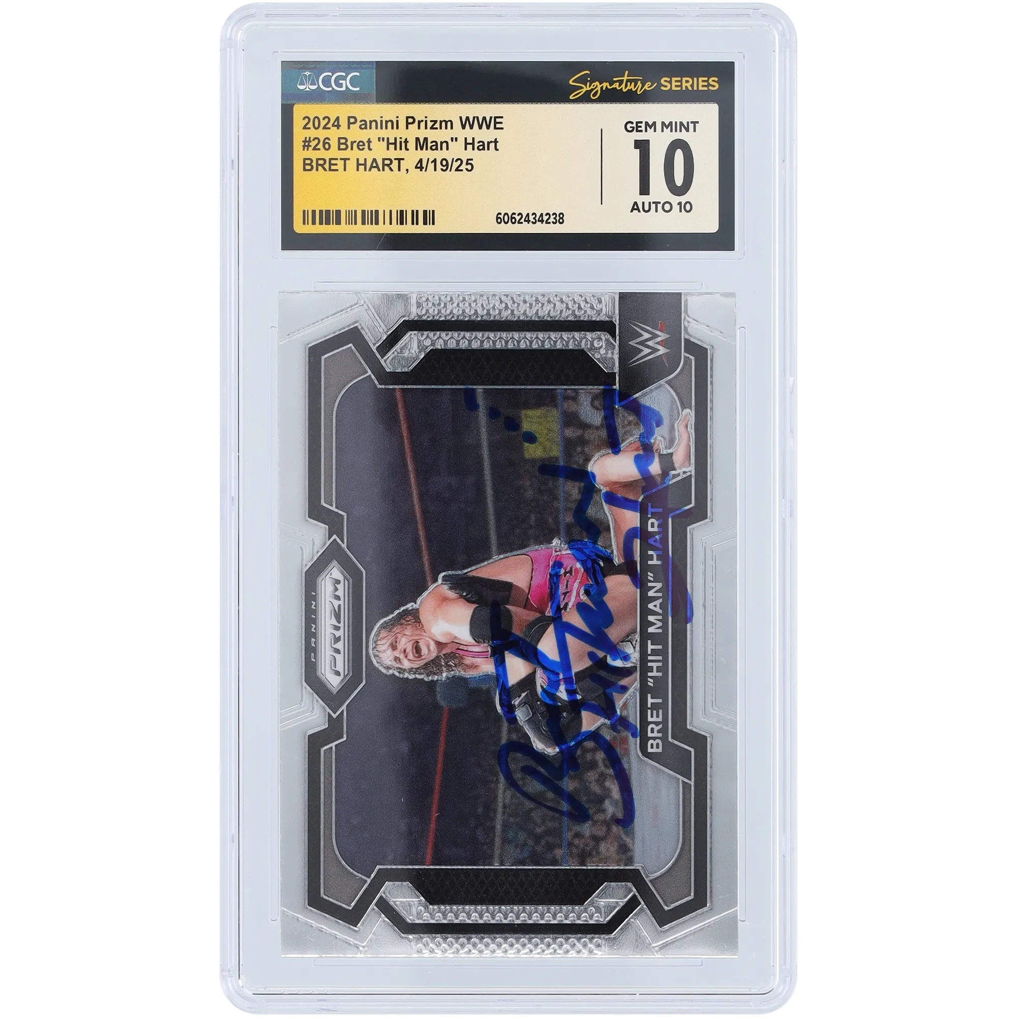 Bret Hart WWE Autographed 2024 Panini Prizm #26 CGC Fanatics Witnessed Authenticated 10/10 Card sold by WWE