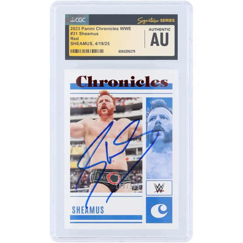 Sheamus WWE Autographed 2023 Panini Chronicles Red #31 #/199 CGC Fanatics Witnessed Authenticated Card sold by WWE
