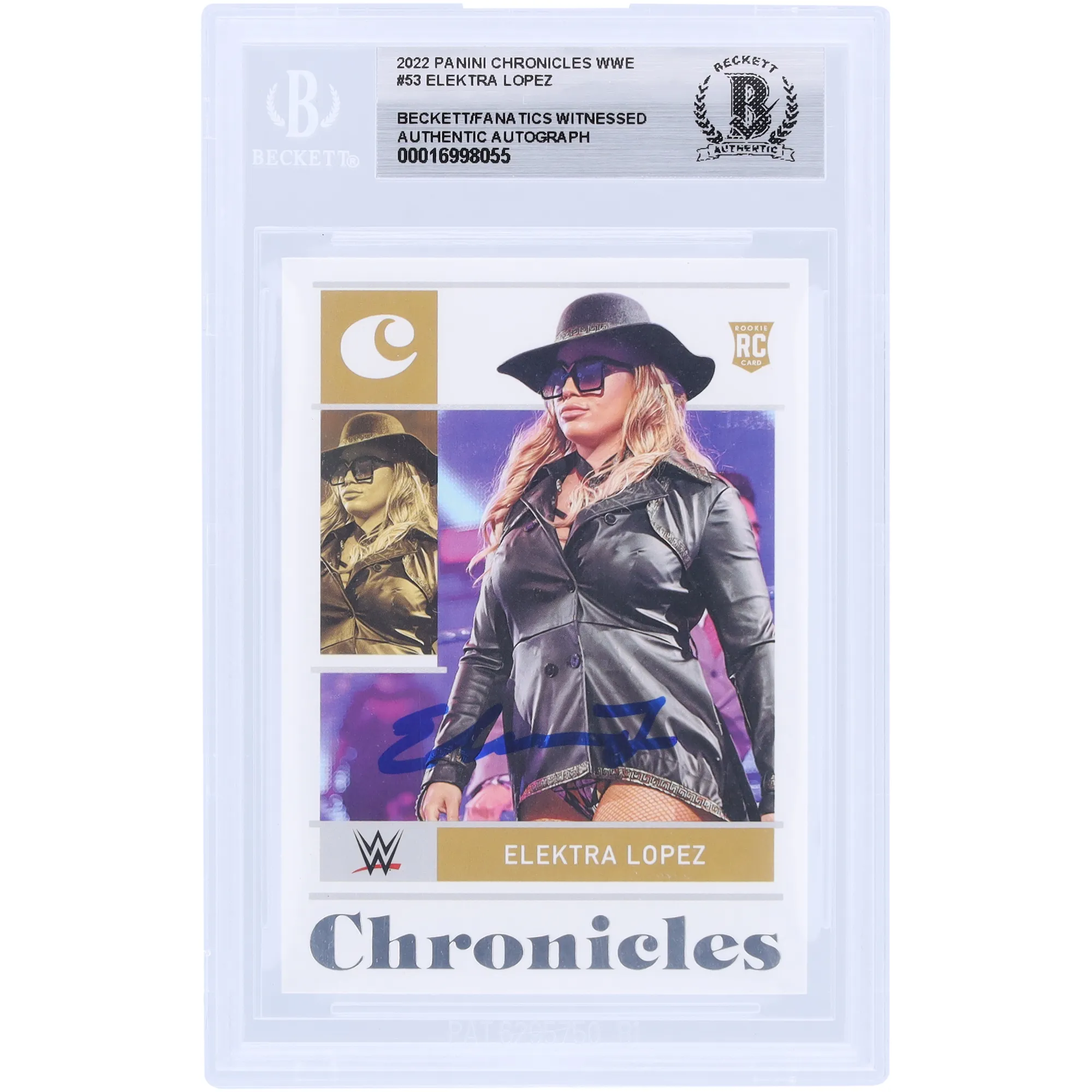 Elektra Lopez WWE Autographed 2022 Panini Chronicles #53 Beckett Fanatics Witnessed Authenticated Rookie Card sold by WWE
