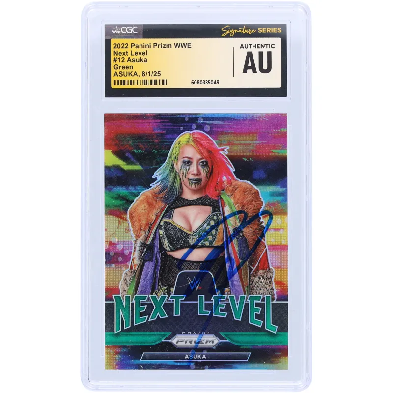 Asuka WWE Autographed 2022 Panini Prizm Next Level Green Prizm #12 CGC Fanatics Witnessed Authenticated Card sold by WWE