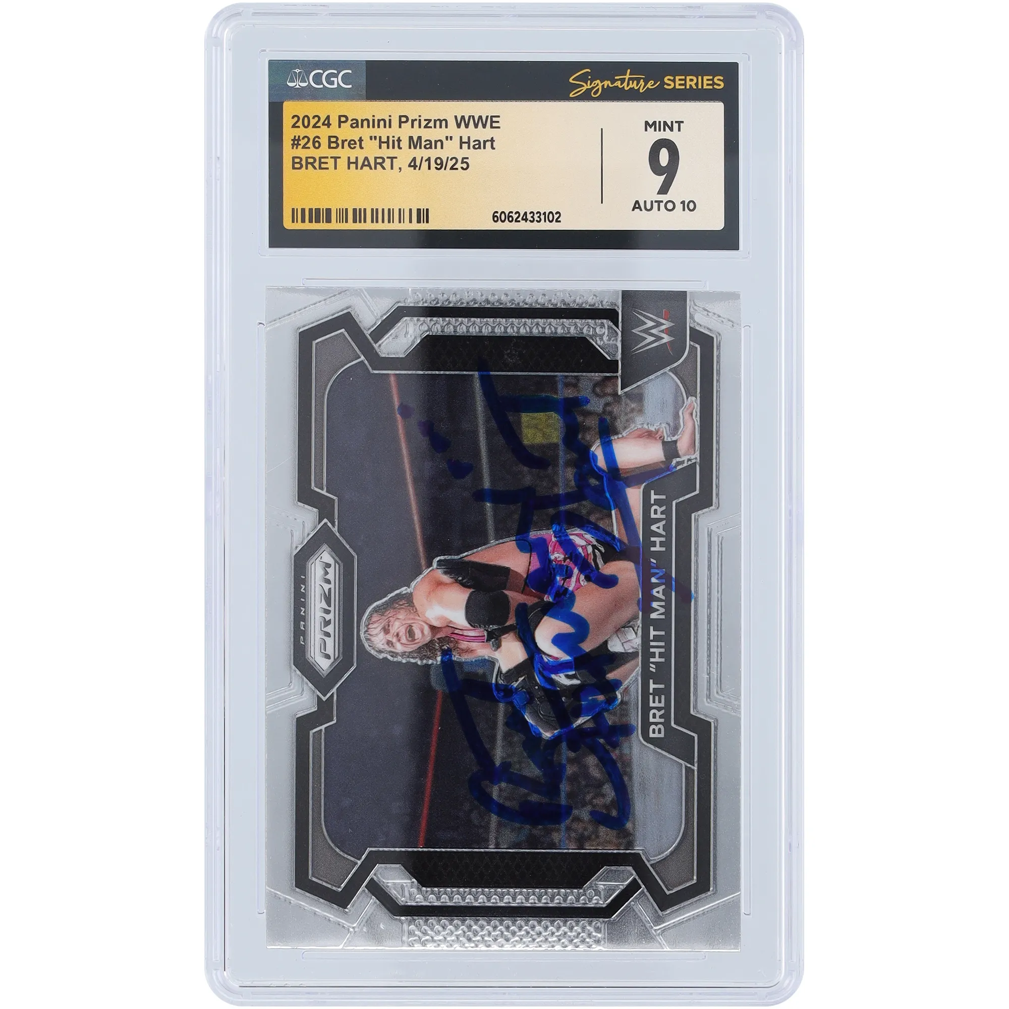 Bret Hart WWE Autographed 2024 Panini Prizm #26 CGC Fanatics Witnessed Authenticated 9/10 Card sold by WWE