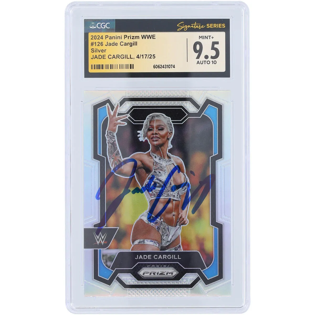 Jade Cargill WWE Autographed 2024 Panini Prizm Silver Prizm #126 CGC Fanatics Witnessed Authenticated 9.5/10 Card sold by WWE