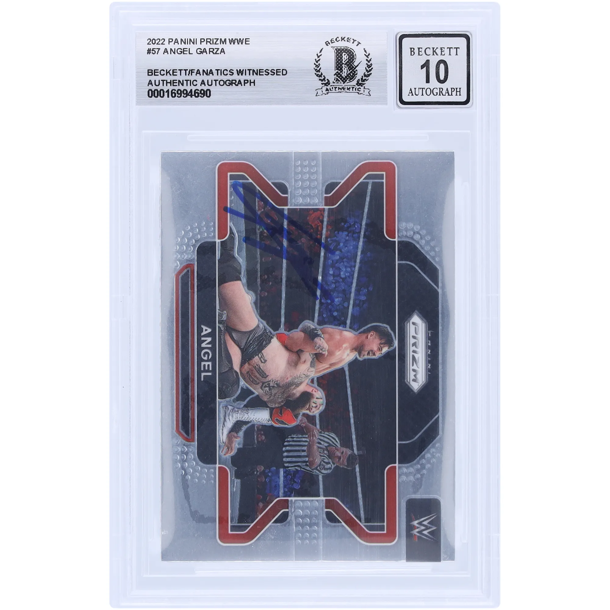 Angel Garza WWE Autographed 2022 Panini Prizm #57 Beckett Fanatics Witnessed Authenticated 10 Card sold by WWE