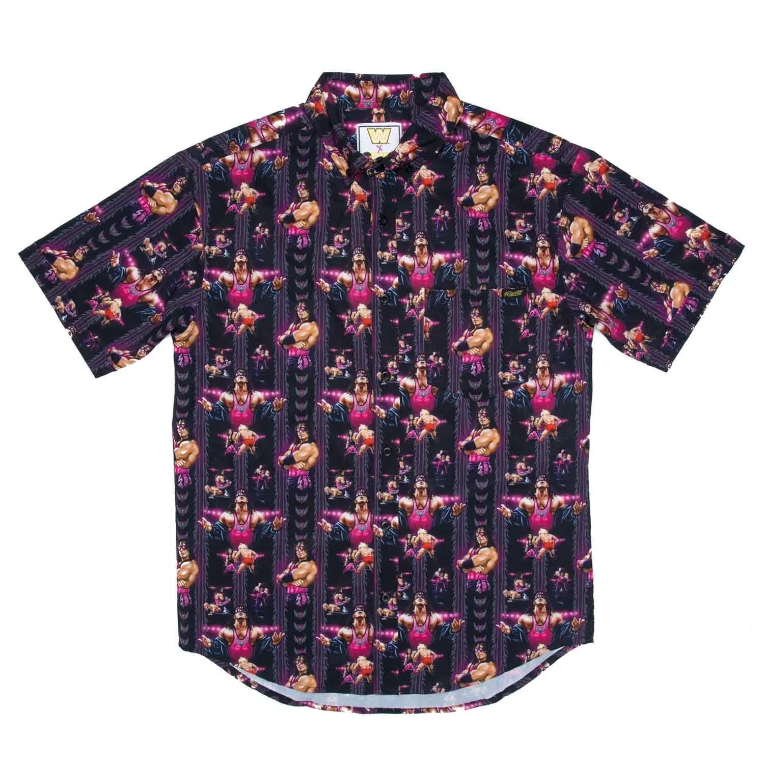 Men's Black Bret Hart The Hitman Button-Down Shirt sold by WWE