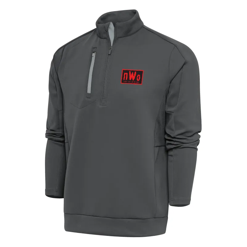 Men's Antigua Charcoal/Silver nWo Generation Quarter-Zip Pullover Top sold by WWE