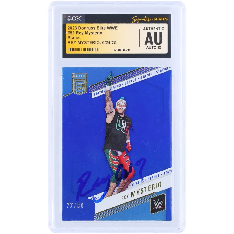 Rey Mysterio WWE Autographed 2023 Panini Donruss Elite Status #52 #/80 CGC Fanatics Witnessed Authenticated 10 Card sold by WWE