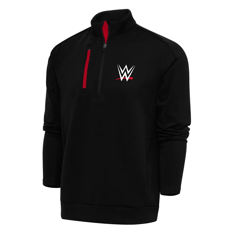 Men's Antigua Black/Red WWE Generation Quarter-Zip Pullover Top sold by WWE