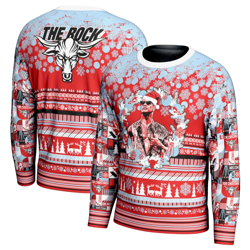 Men's ProSphere Red The Rock Holiday Sweater sold by WWE