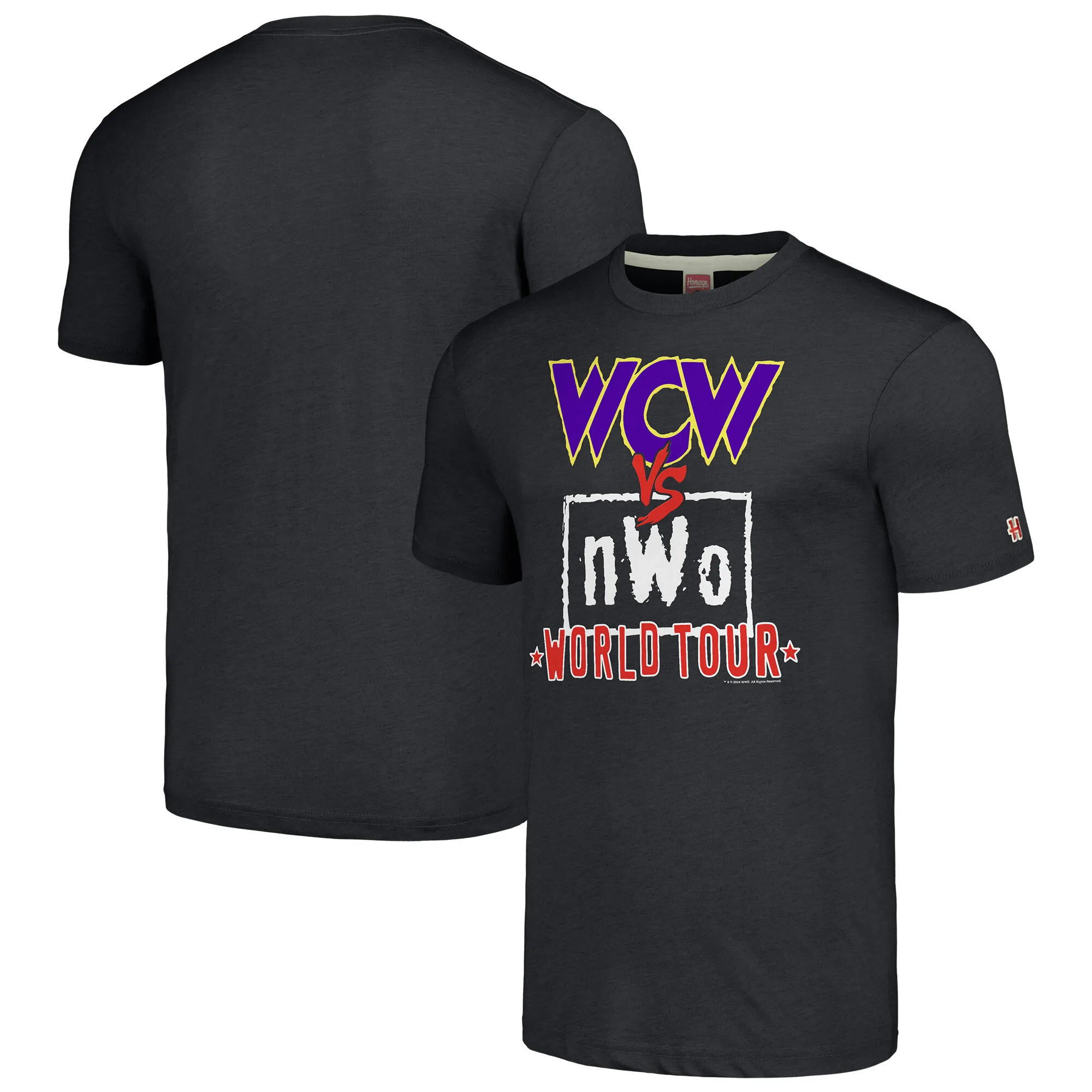 Men's Homage Heather Charcoal WCW vs. nWo World Tour Tri-Blend T-Shirt sold by WWE